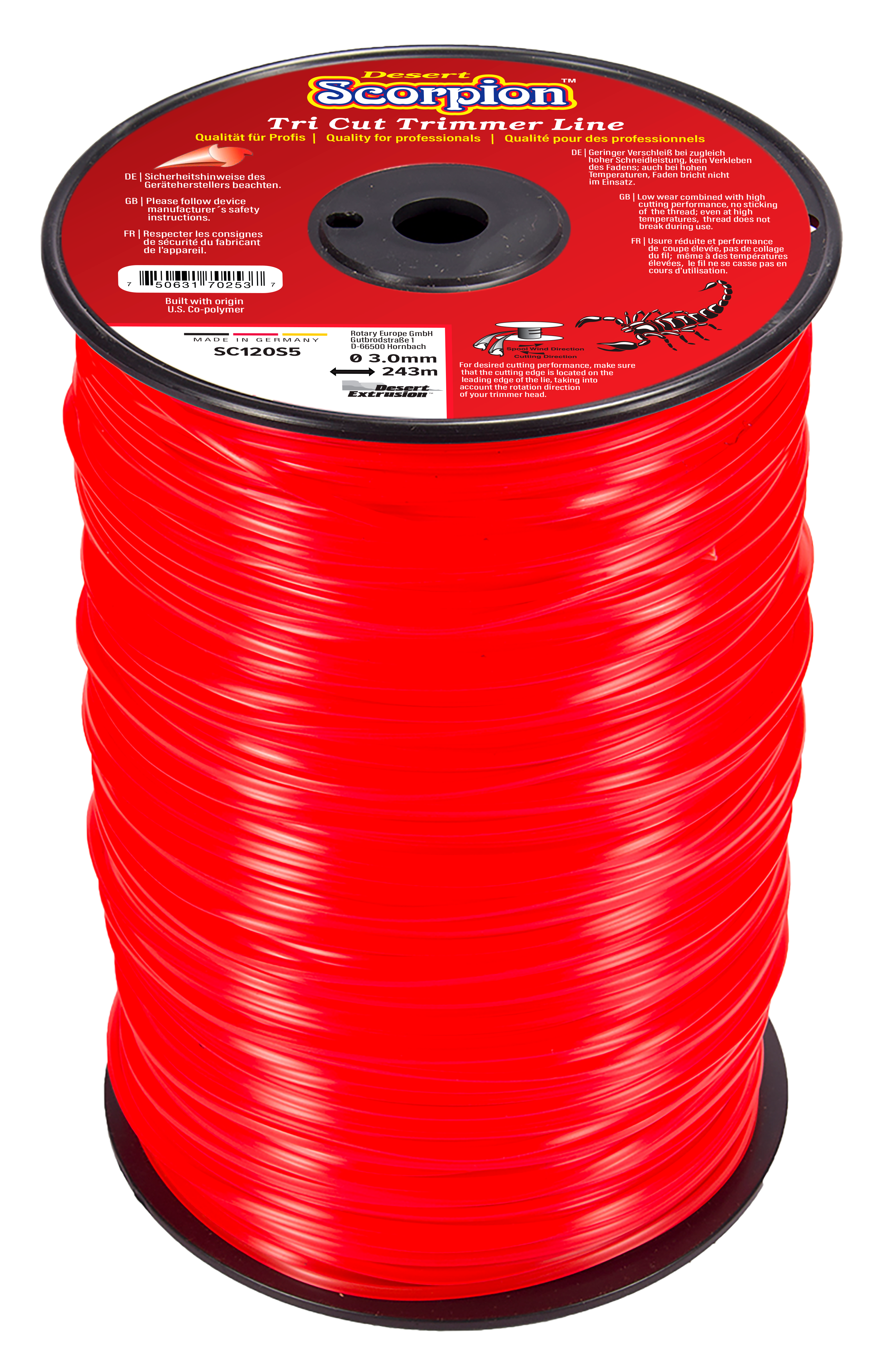 SC120S5-6-SCORPION .120"/3.0MM 5LB SPOOL - TRI CUT SHAPE LINE