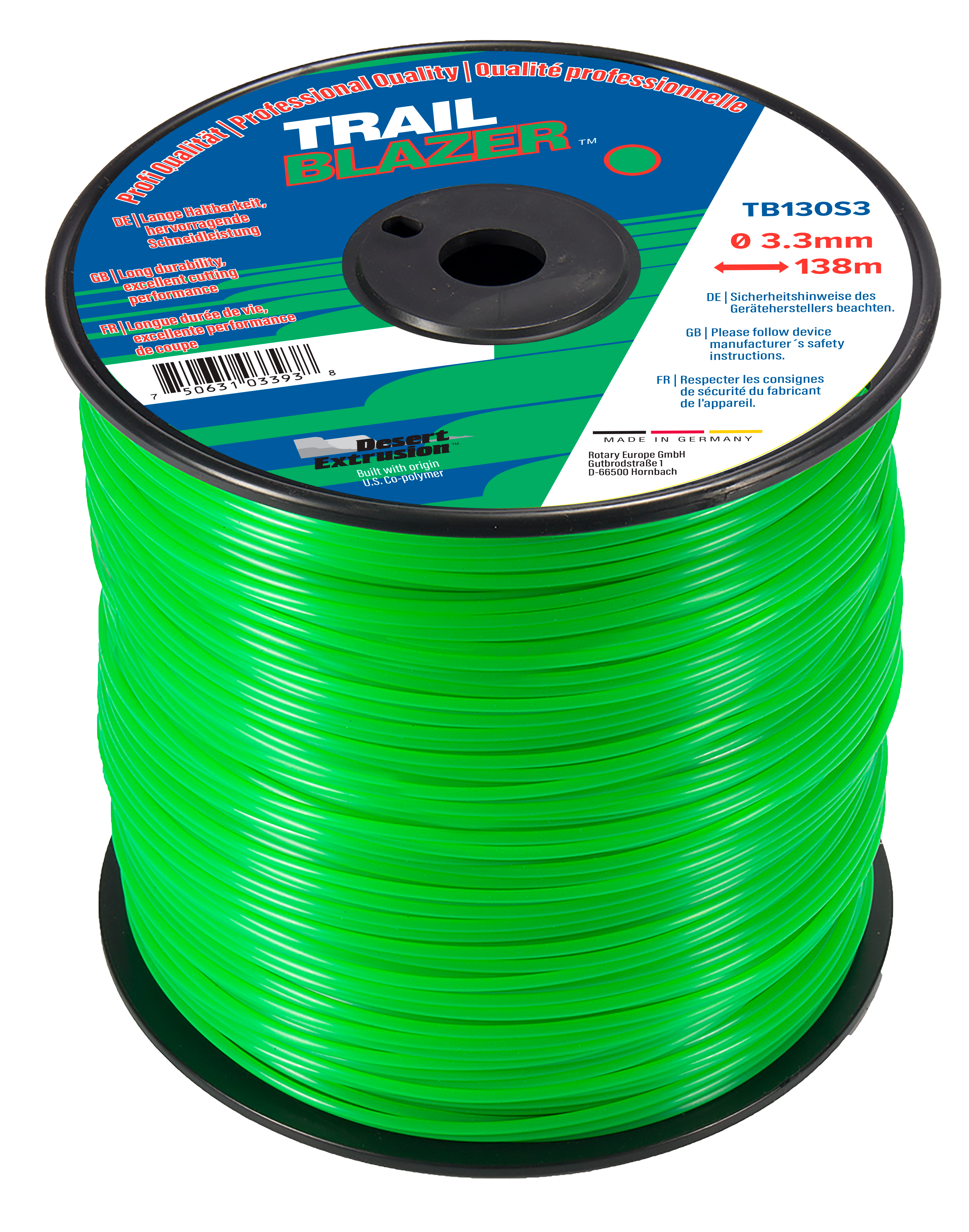 TB130S3-9-TRAILBLAZER .130"/3.3MM 3LB SPOOL - ROUND SHAPE LINE