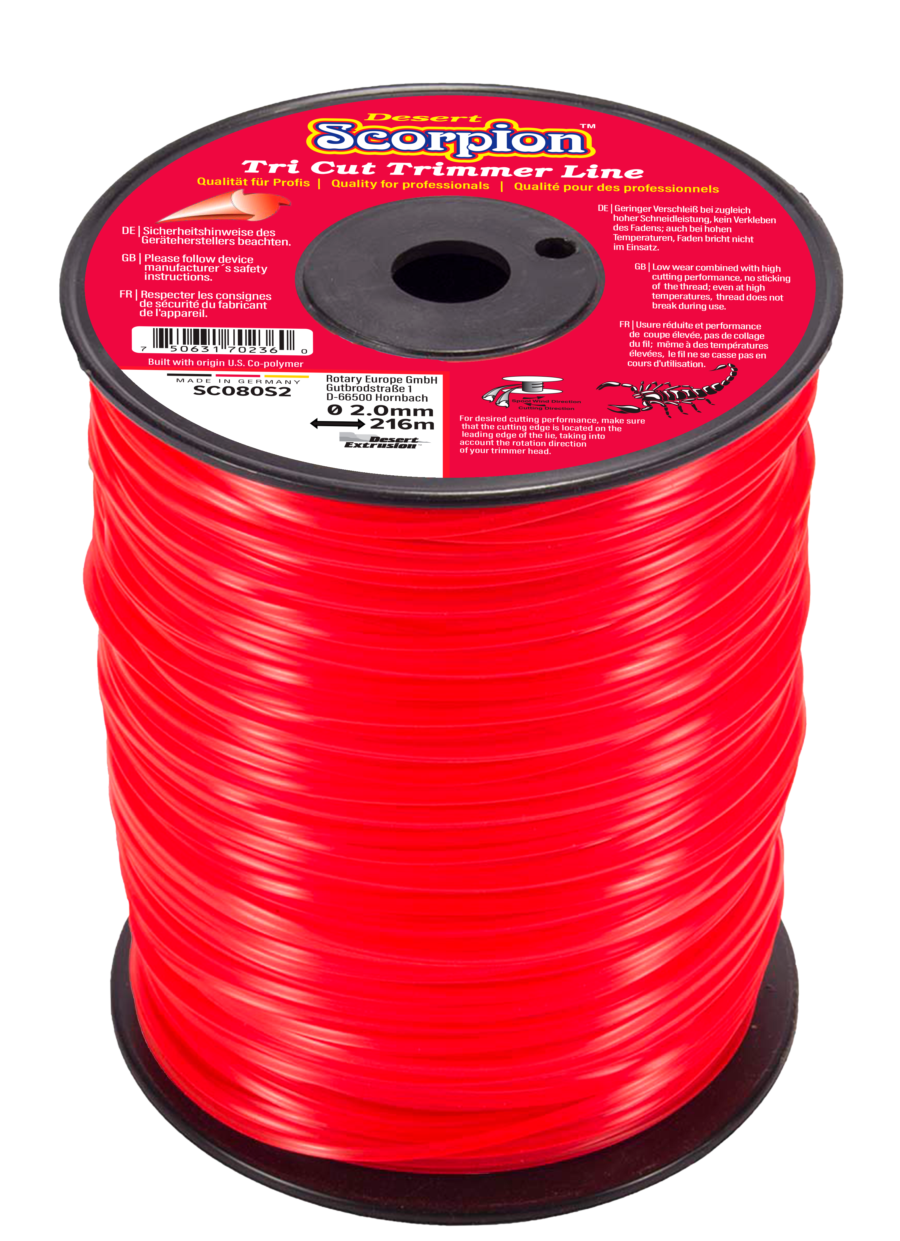 SC080S2-6-SCORPION .080"/2.0MM 2LB SPOOL - TRI CUT SHAPE LINE