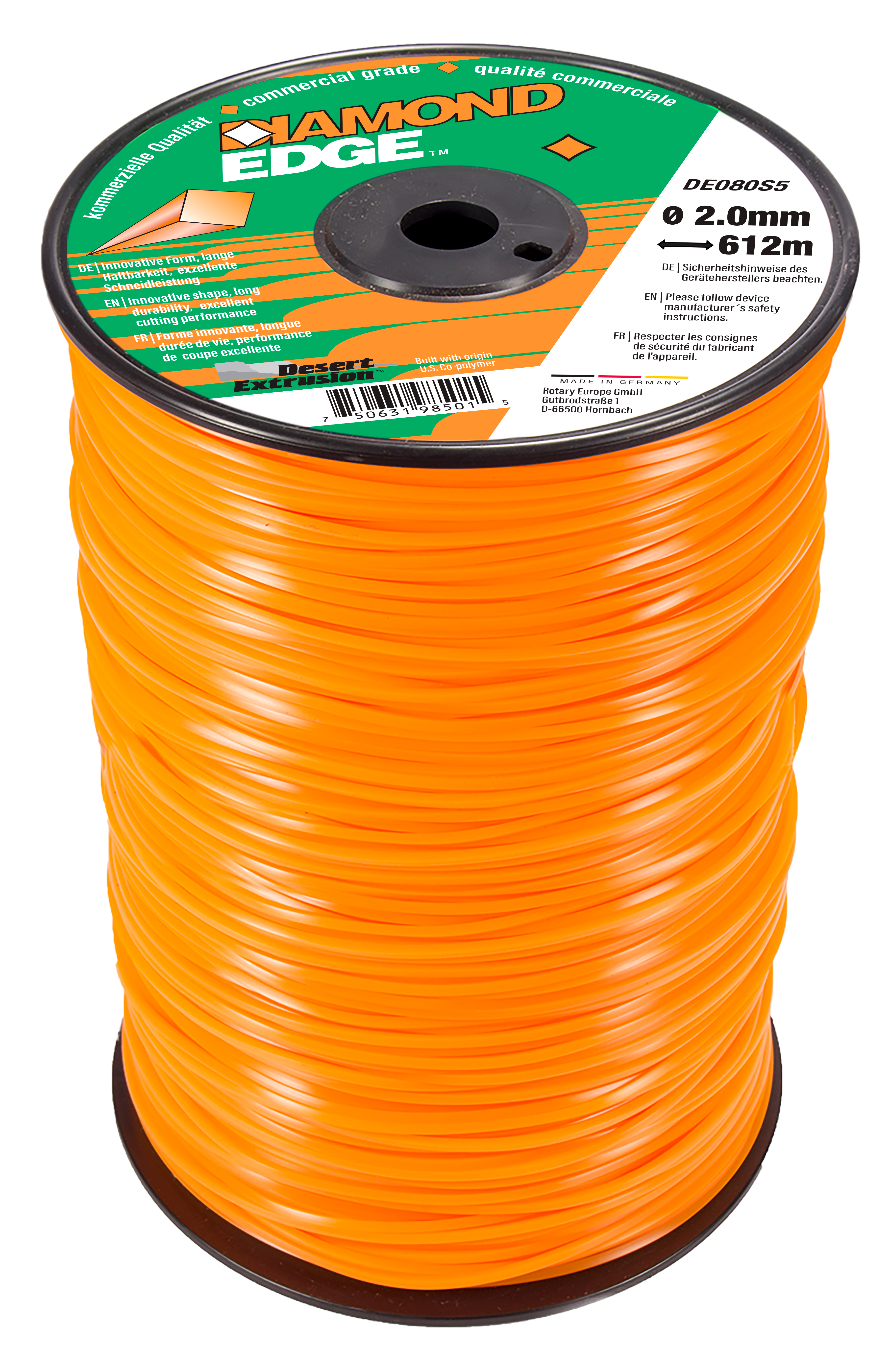 DE080S5-6-DIAMOND EDGE .080"/2.0MM 5LB SPOOL - SQUARE SHAPE LINE