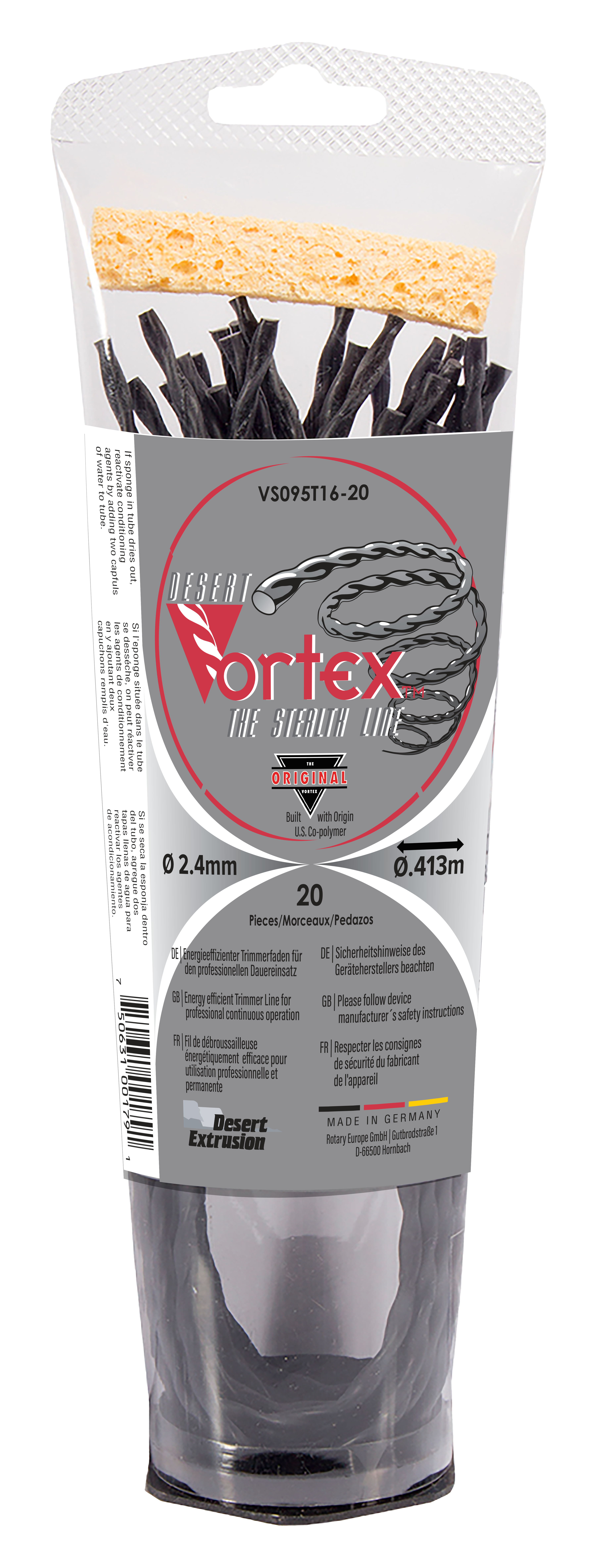 VS130T16-15-12-VORTEX .130"/3.3MM PRE-CUT 16.25"/41CM - SPIRAL SHAPE LINE
