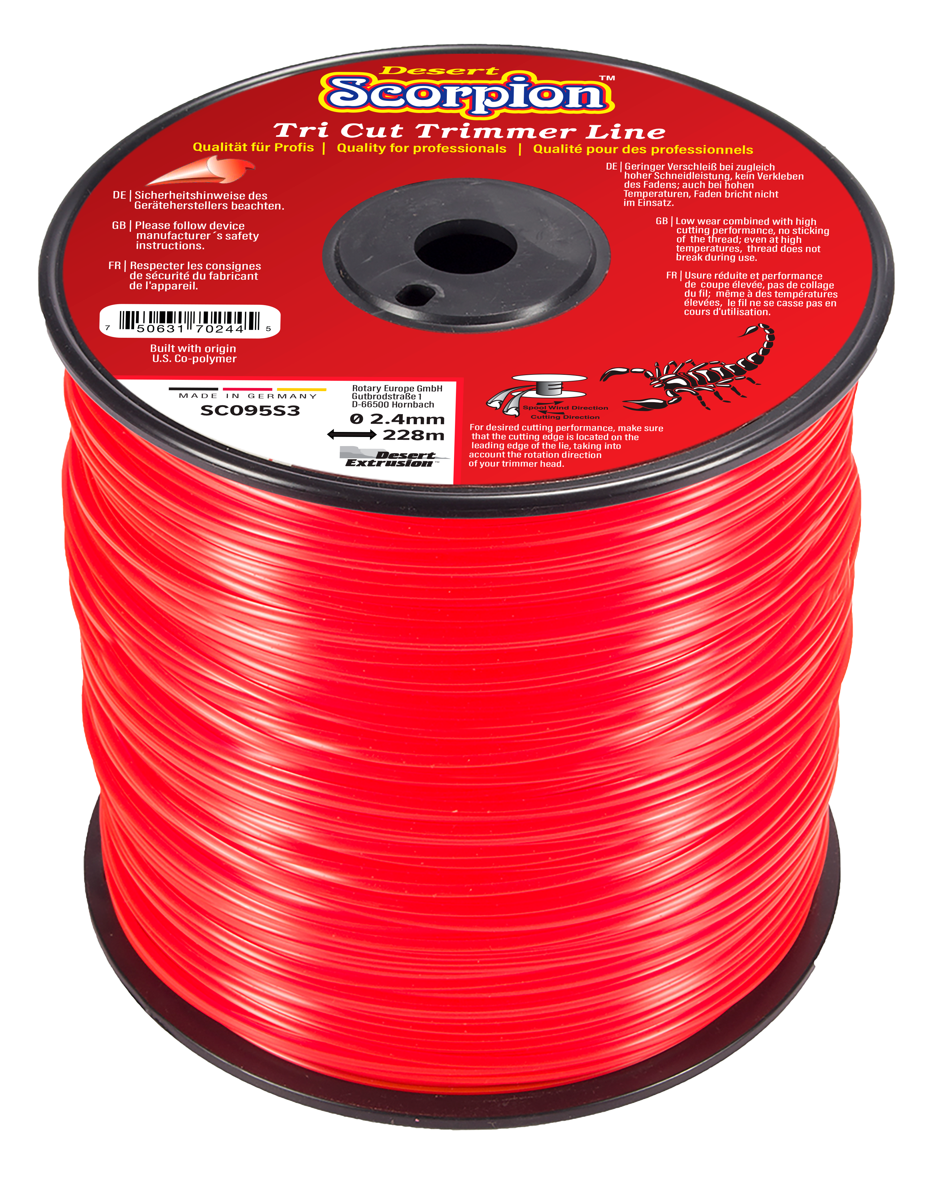 SC095S3-9-SCORPION .095"/2.4MM 3LB SPOOL - TRI CUT SHAPE LINE